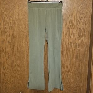 Green Ribbed Flare Pants
